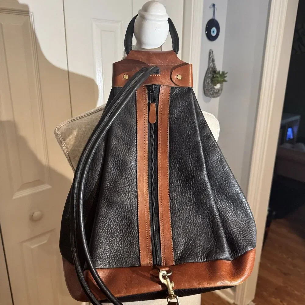 PATTIE JARRELL Colorado Black Genuine Leather Sling Back Bag Purse Vintage